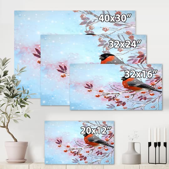 Designart - Two Bright Bird Bullfinch Bird Sitting On A Branch